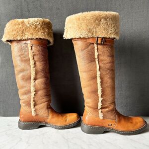 Born Oakdale Over the Knee Shearling & Brown Leather Boots - Women's Size 9.5